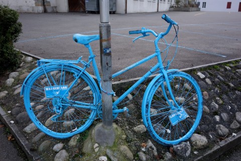 Blaue Fahrräder in Wangen a/A